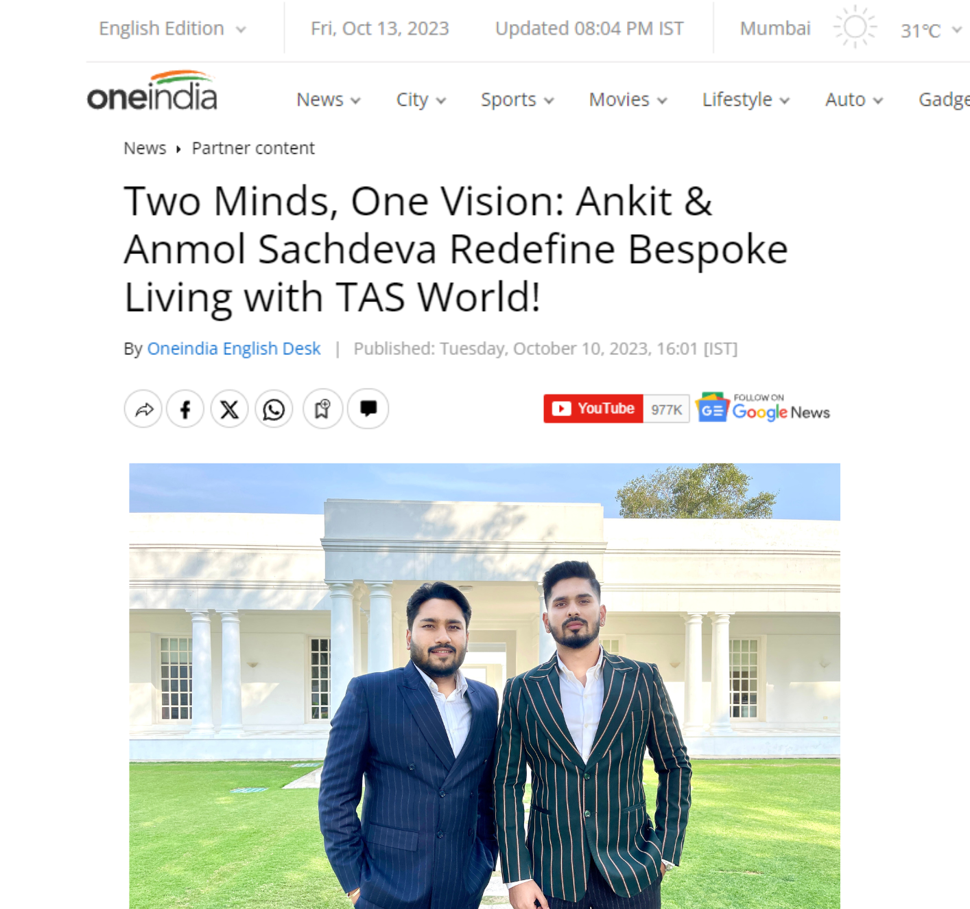 Two Minds, One Vision: Ankit & Anmol Sachdeva Redefine Bespoke Living with TAS World!