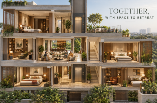 Privacy planning in a luxury Indian home using layered zoning, controlled sightlines, landscape buffers and refined glazing.