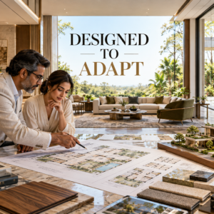 • Future-ready luxury home design in India with adaptable family spaces, private zones, accessible circulation and flexible room planning.