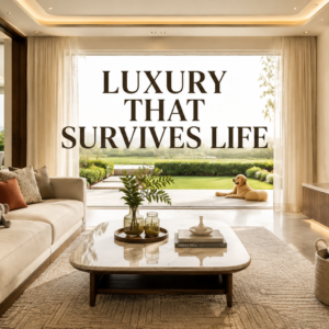 Family-friendly luxury homes with child-safe planning, pet-friendly interiors, durable materials, storage, and elegant Indian luxury design