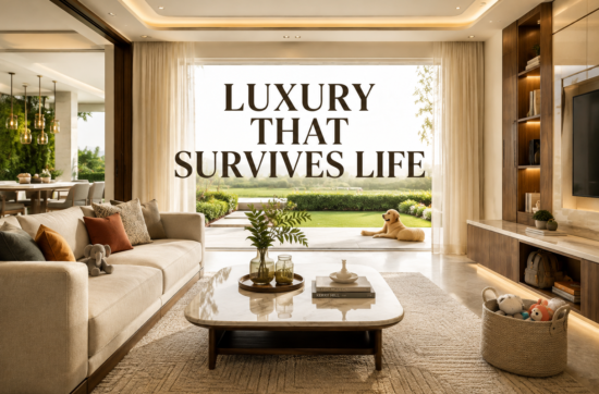 Family-friendly luxury homes with child-safe planning, pet-friendly interiors, durable materials, storage, and elegant Indian luxury design