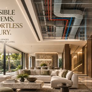 MEP coordination in a luxury Indian home showing HVAC, plumbing, electrical, lighting, automation, and concealed services.