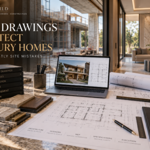 GFC drawings for a luxury Indian home with architectural plans, MEP coordination, lighting, materials, and site execution details.